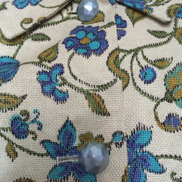 Vintage Susan Ross Womens Lightweight Blazer Jacket Tan Floral Button Front Boho - Picture 6 of 7